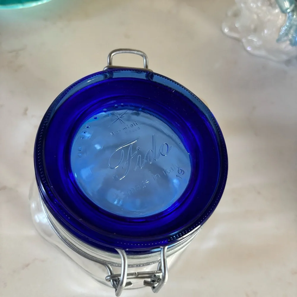 Vintage BORMIOLI ROCCO FIDO Cobalt Blue Glass Lid Jar